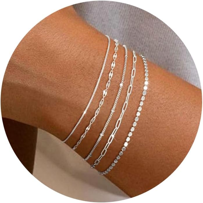 MBW Silver Plated Bracelets for Women, Dainty Silver Bracelets for Women Set Bracelet Stack Waterproof Jewelry for Women Trendy Minimalist Simple Small Thin Bracelet Set for Women Teen Gift - Image 1